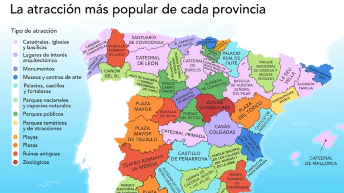 Mapa con las atracciones de cada provincia.
