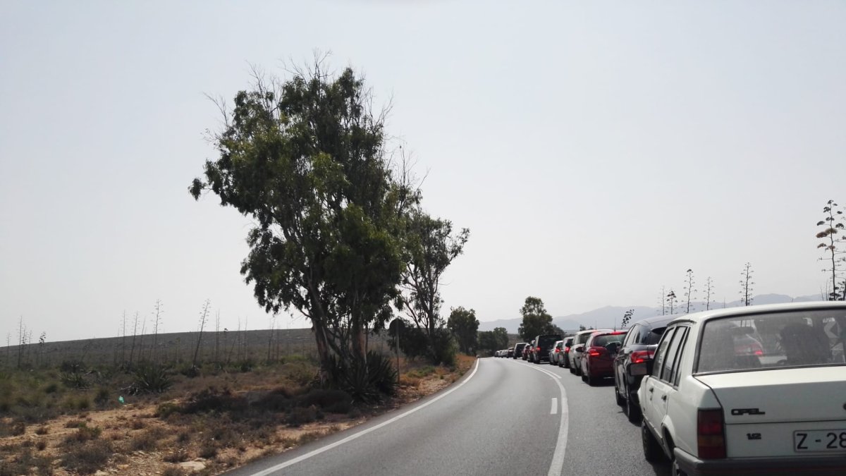 Decenas de vehículos avanzan a paso muy lento por la Al 3115.