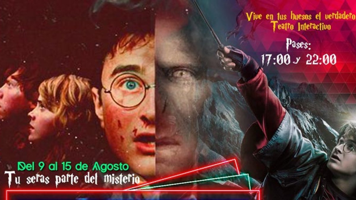 Cartel del Teatro Interactivo con Escape Room de Harry Potter en Almería.