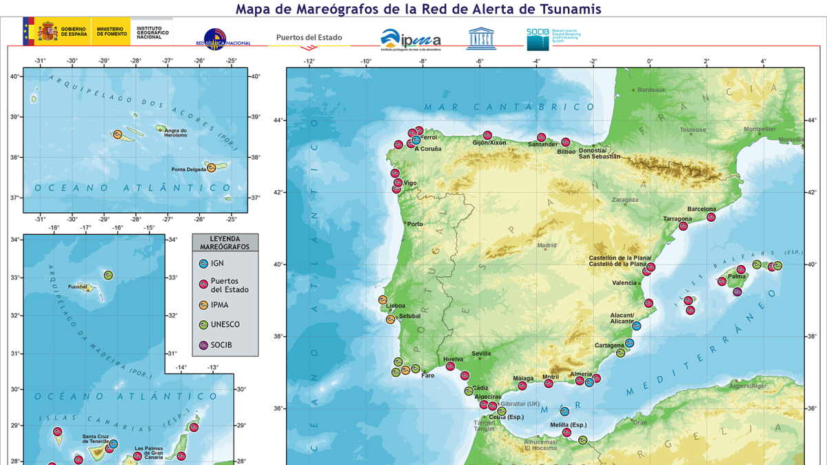 Mapa de situación de los sistemas de detección de alertas por maremotos