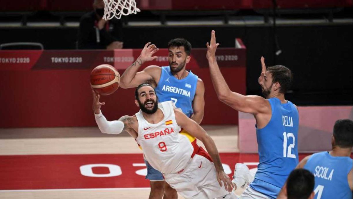 Ricky Rubio, durante el partido entre España y Argentina.