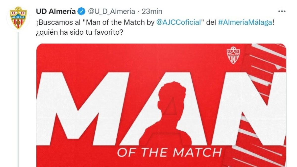 La encuesta para votar al mejor del Almería ante el Málaga.