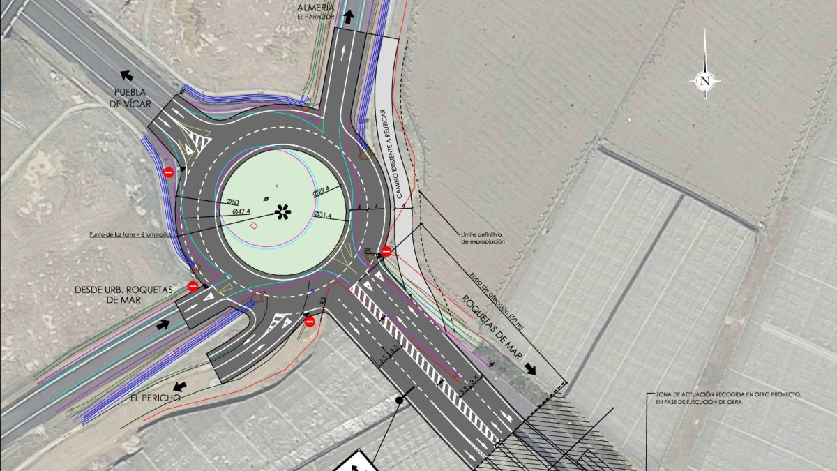Propuesta de la ampliación de la glorieta sur del enlace de acceso a Roquetas.