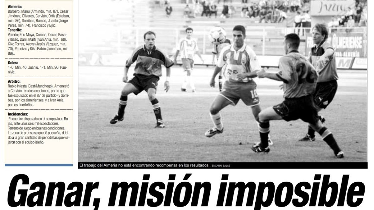 La portada del primer Almería-Tenerife, en octubre de 2002.