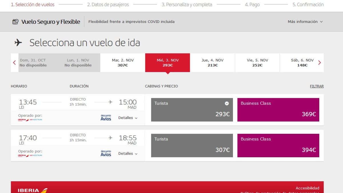 Los dos vuelos programados para mañana, día 3 de noviembre.