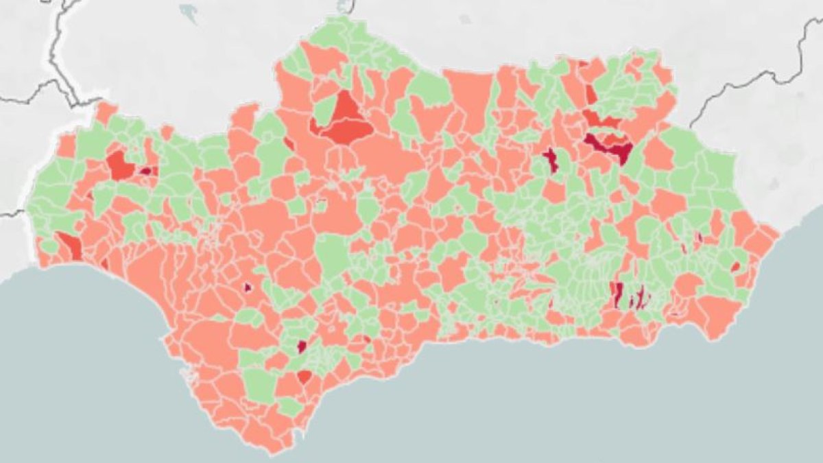 Mapa de la incidencia en los municipios de Andalucía.
