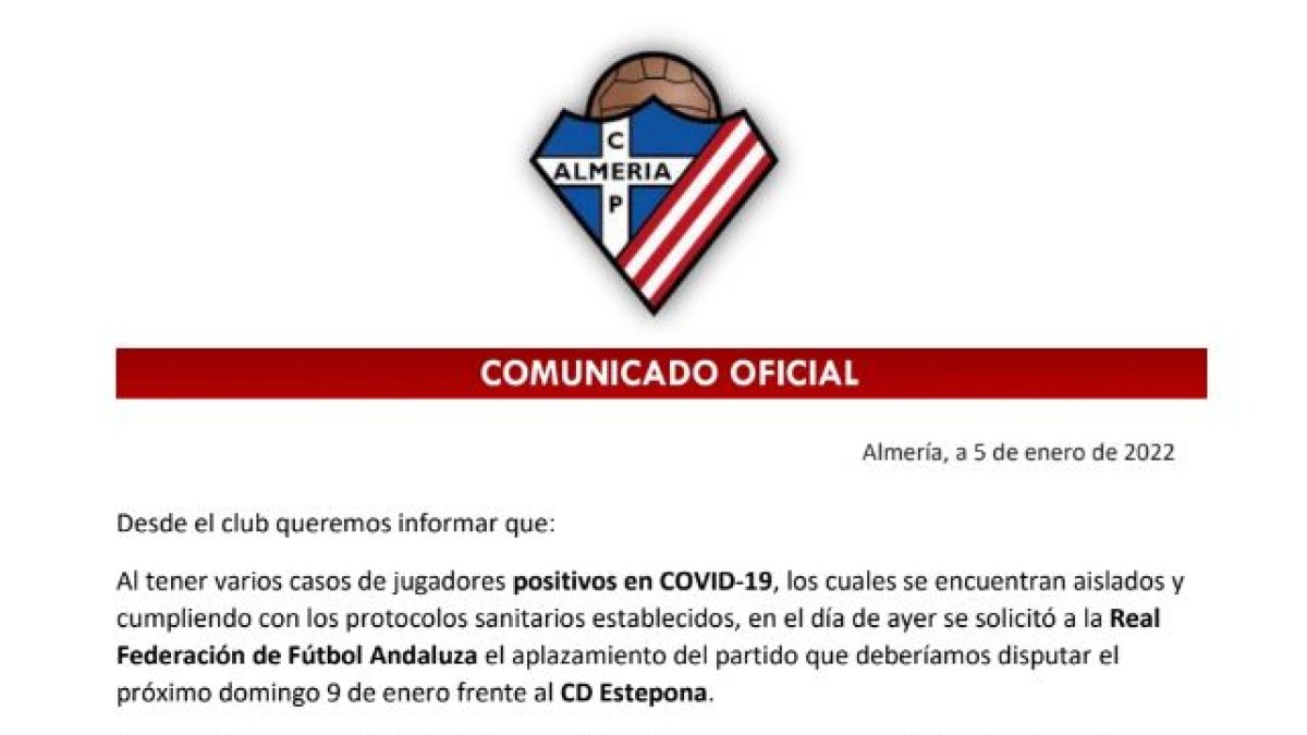 Comunicado oficial del Polideportivo Almería.