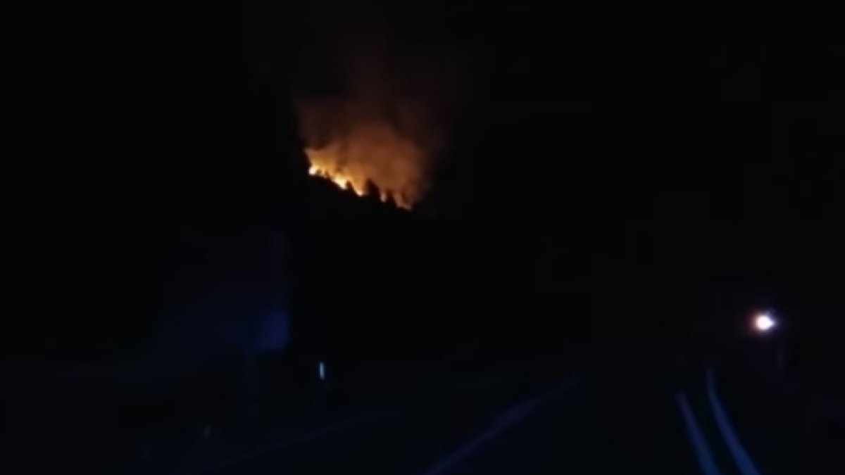 Imagen del fuego desde la carretera.