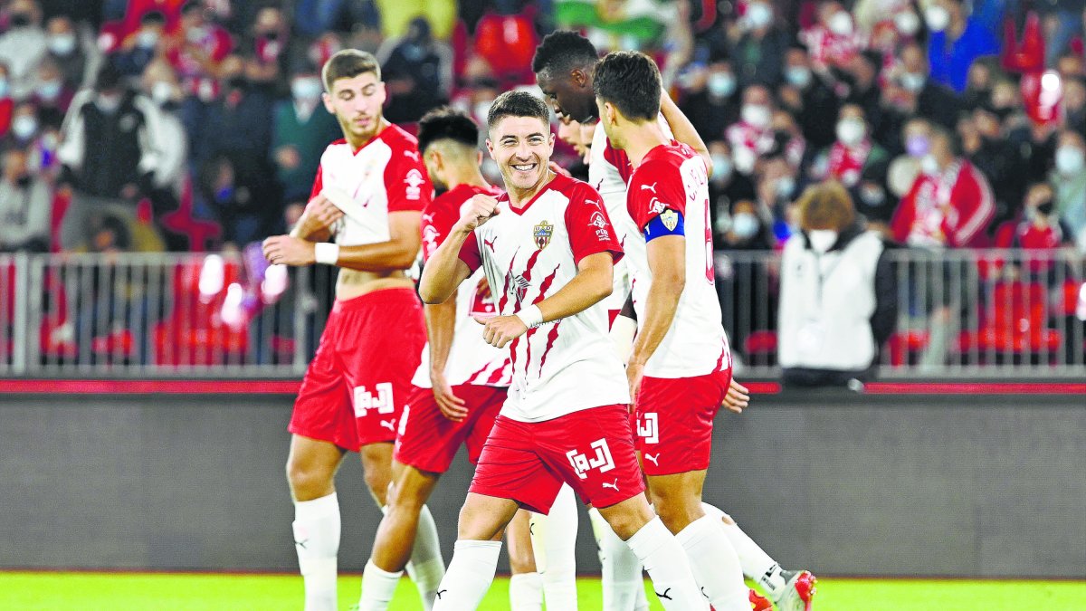 El malagueño Portillo celebra su gol al Leganés en el partido de la jornada 13.
