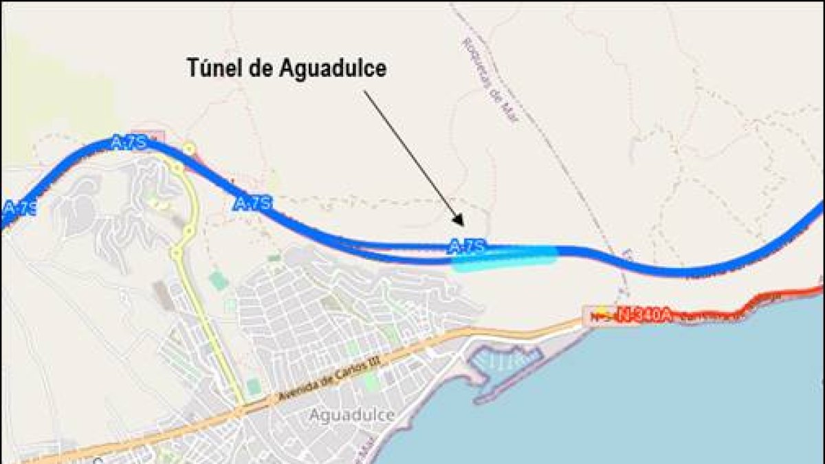 Plano que muestra el lugar en el que se realizarán las obras en la A-7.