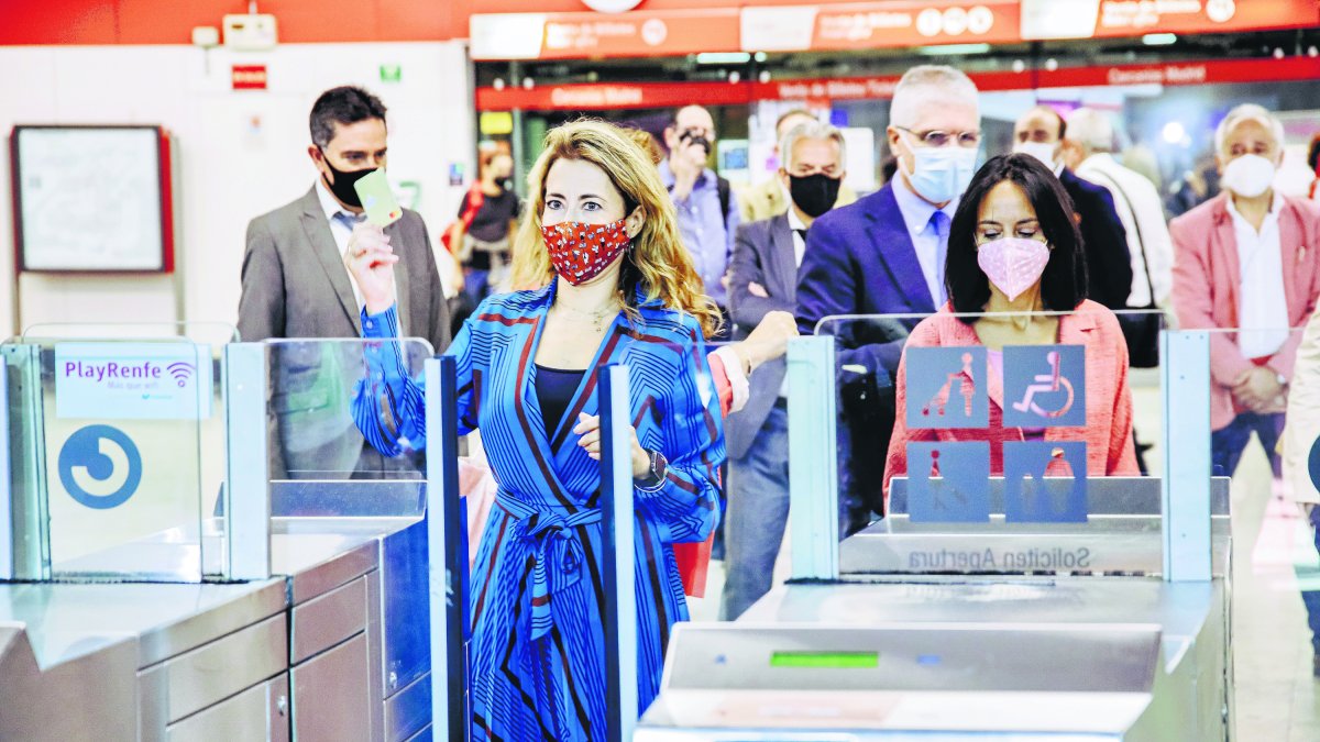 La ministra de Transportes, Raquel Sánchez, durante un acto relacionado con el servicio de Cercanías de Renfe en Madrid.