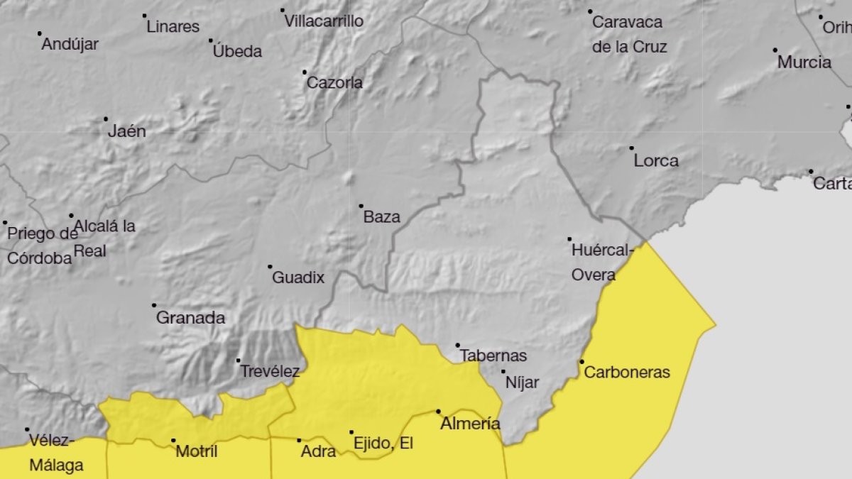 Mapa de AEMET con el aviso amarillo activo.