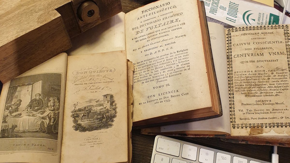 Don Quijote, de 1815, Contra Voltaire, de 1793 y Opusculum morale, de 1685.