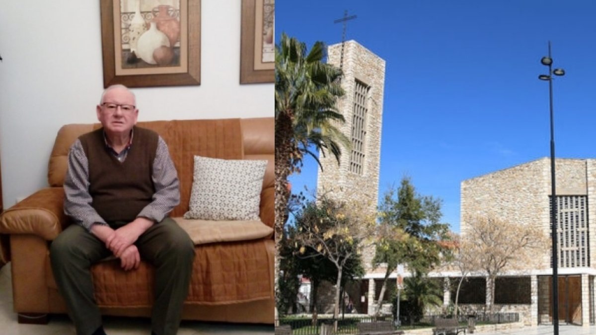 A la izquierda Ginés Rodríguez y a la derecha la Iglesia de la Asunción de Olula del Río.