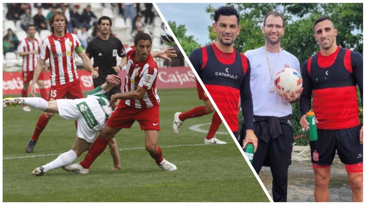 Pelle en su etapa del Almería y ahora en San Martín de Tucumán con Tino Costa.