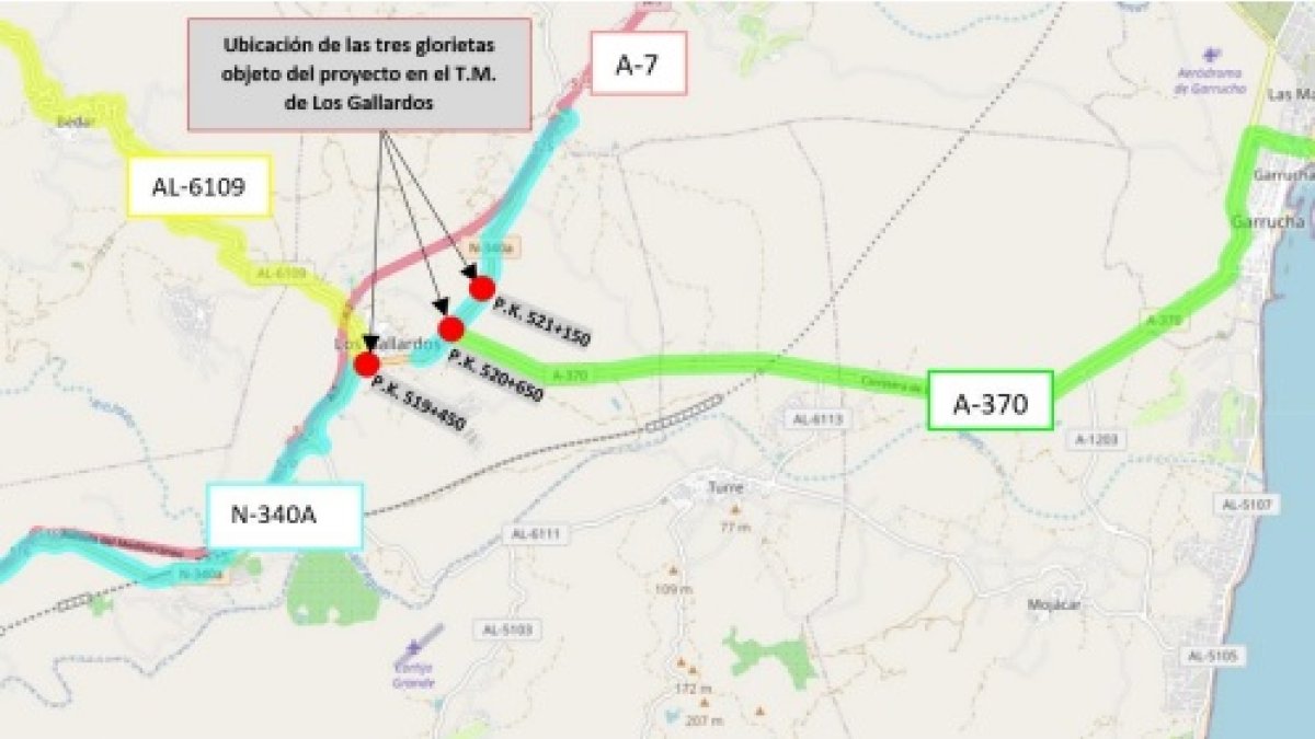 Ubicación de las tres glorietas objeto del proyecto.