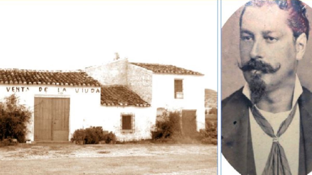 La venta de la Viuda, que aún existe en la carretera N-340, en Sorbas; Miguel Flores González-Grano de Oro, con su bigote y barba característicos.