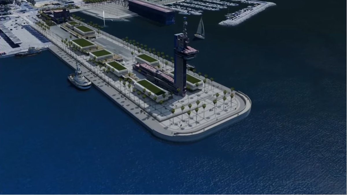 Vista aérea del posible diseño que podría tener el nuevo Muelle de Levante una vez duplicado