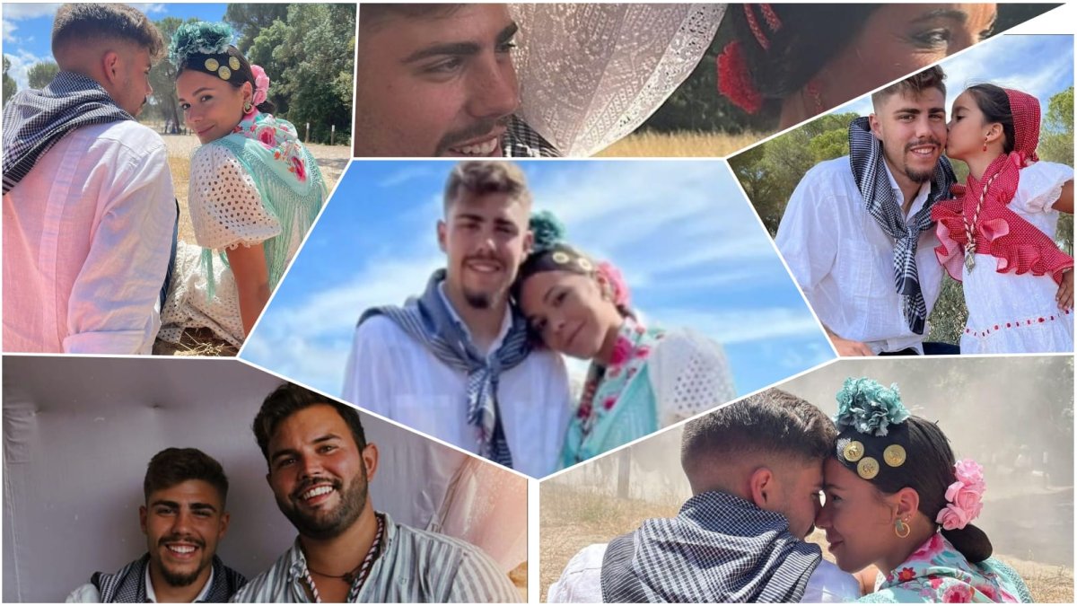 Pozo con su pareja que cantó el himno del Almería en la fiesta del ascenso.