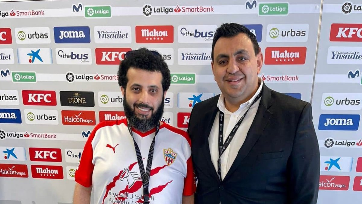 Turki Al-Sheikh y Mohamed Adel en la zona mixta de Butarque.