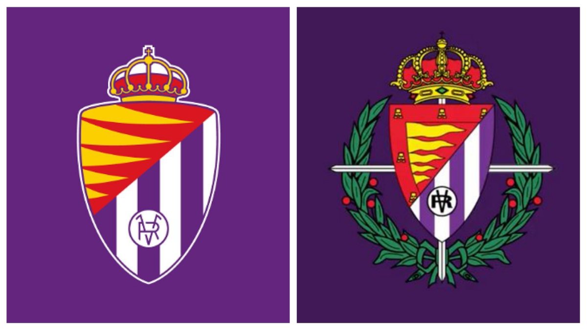 El nuevo escudo del Valladolid (izquierda), en comparación con el anterior (derecha).