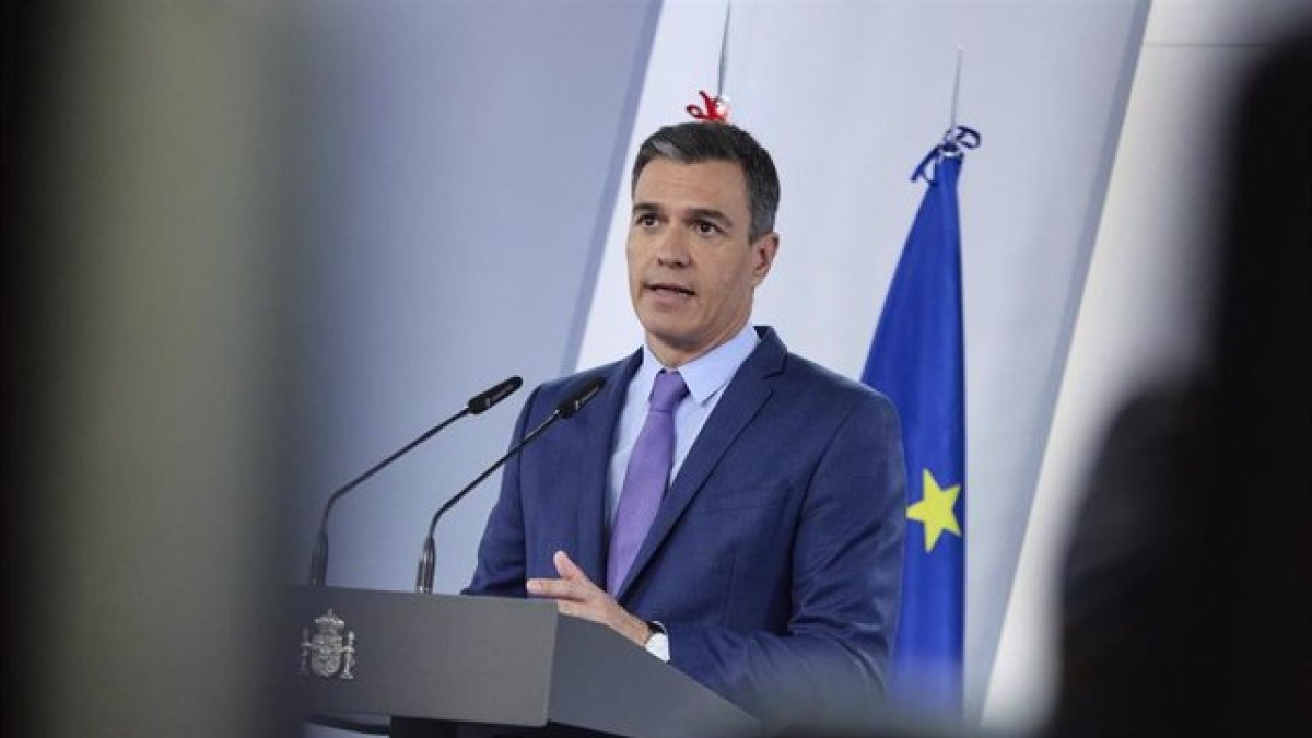 Pedro Sánchez, durante la rueda de prensa.