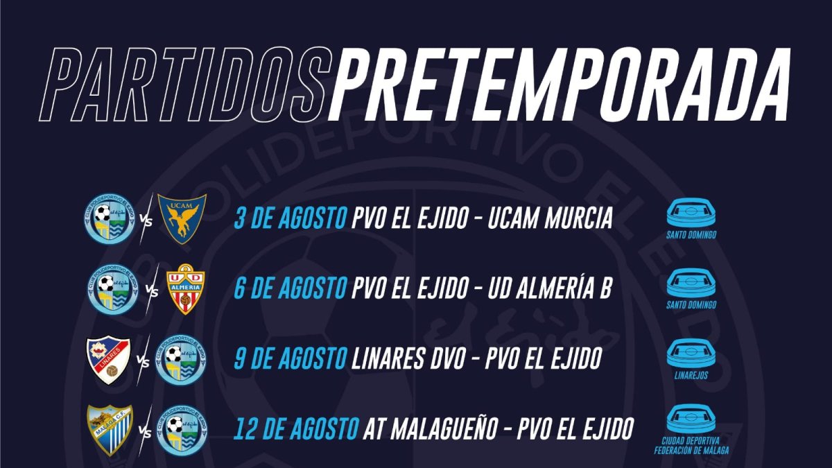 Los amistosos cerrados por el Polideportivo El Ejido.