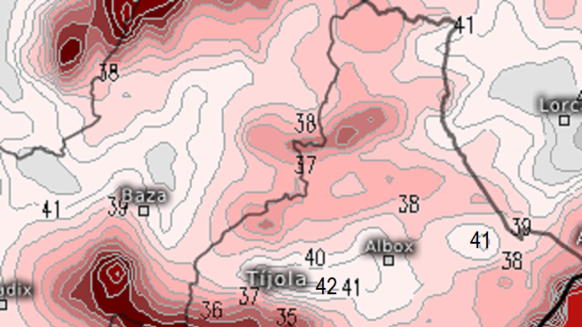 Mapa de temperaturas en Almería.