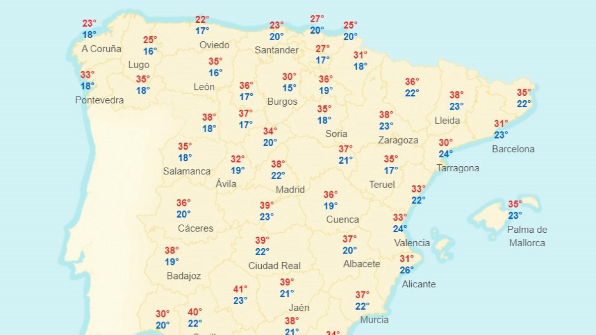 Mapa que muestra a Almería como la provincia con las míunimas más altas