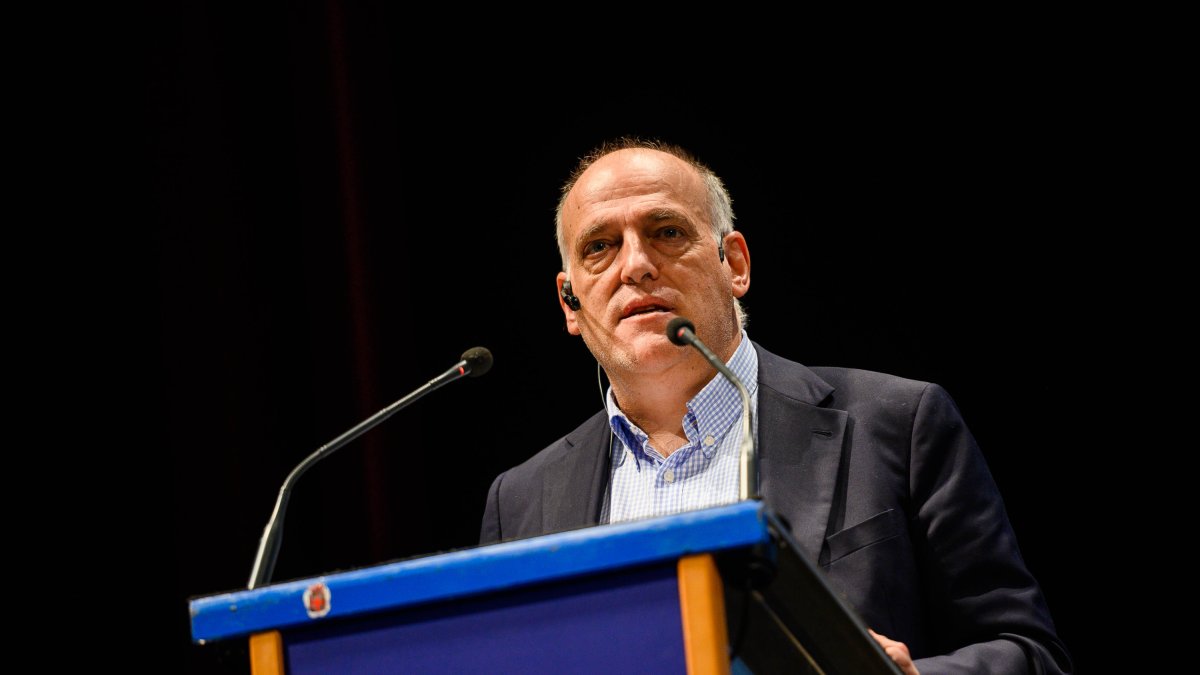 Javier Tebas en su última visita a Almería en el Congreso de Peñas.