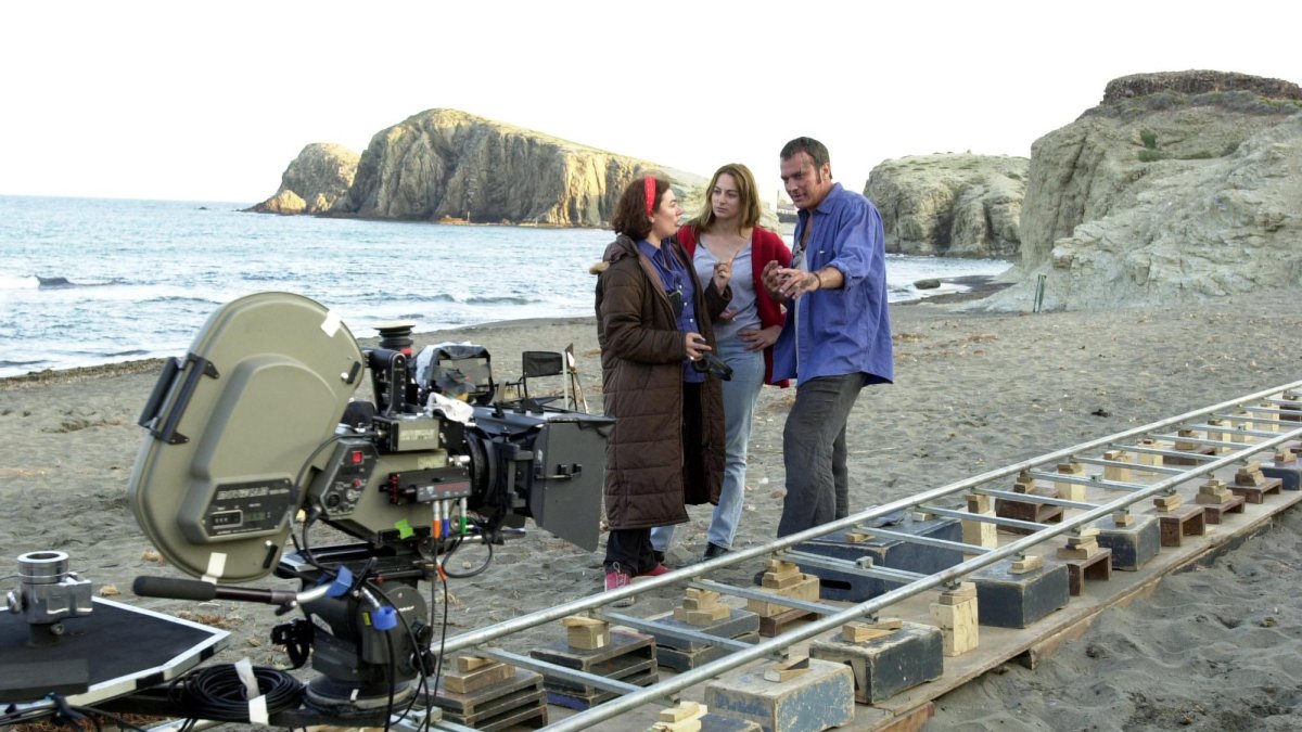 Chus Gutiérrez, Cuca Escribano y José Coronado, en Almería con el filme Poniente.