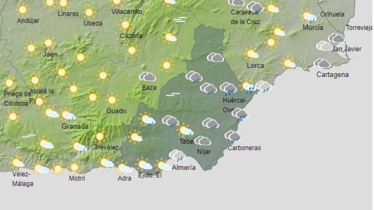 Mapa de la provincia de Almería para esta jornada de jueves.