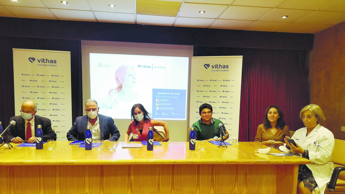 Todos los participantes en el taller sobre el cáncer de mama celebrado en el salón de actos del Hospital de Vithas en Almería.