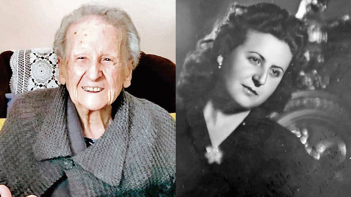 Matilde Lara Martínez en dos imágenes de su vida, una actual, ya centenaria, y otra en plena juventud, allá por los años cincuenta.