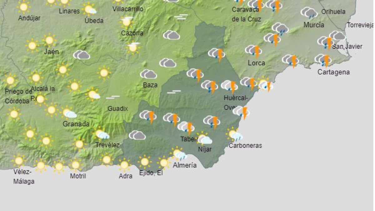Mapa de la provincia de Almería de este viernes.