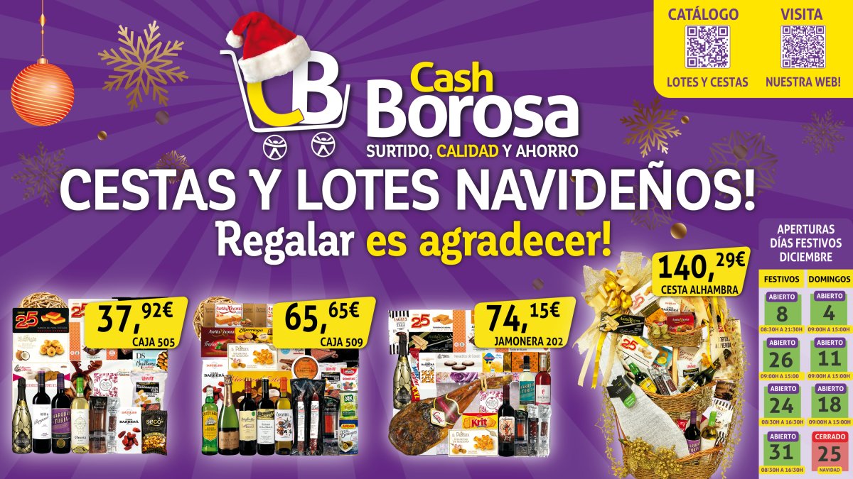 Gran exposición de cestas y lotes navideños.