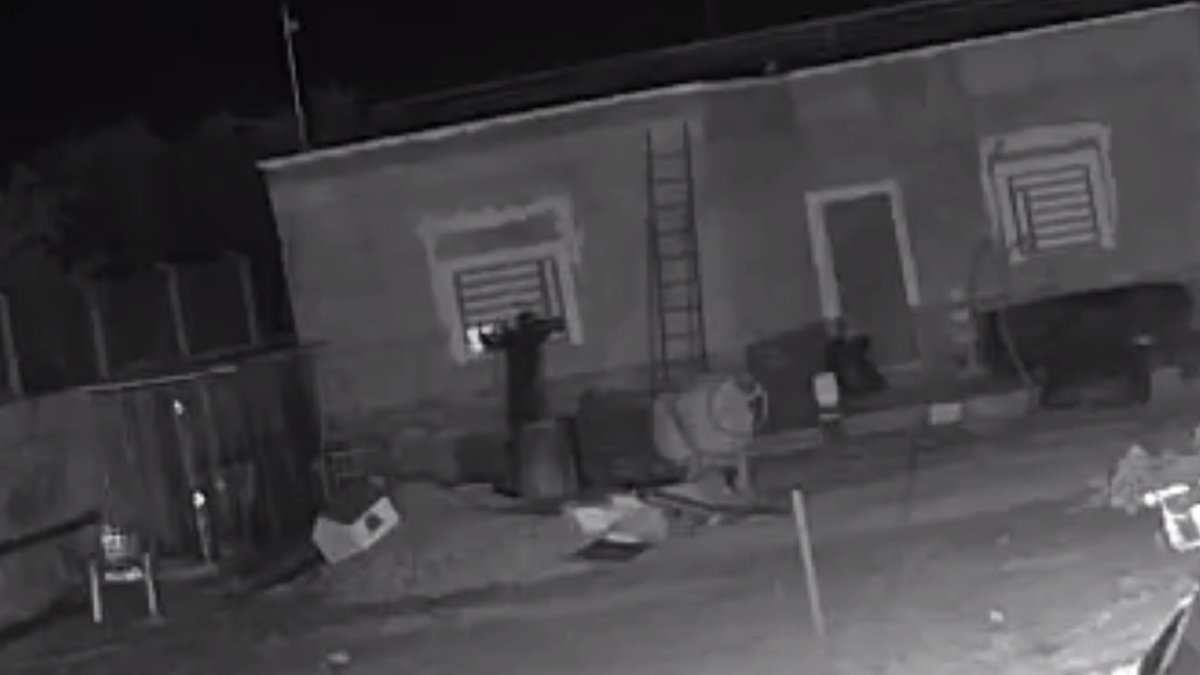 El ladrón, captado por la cámara justo antes de romper la ventana.