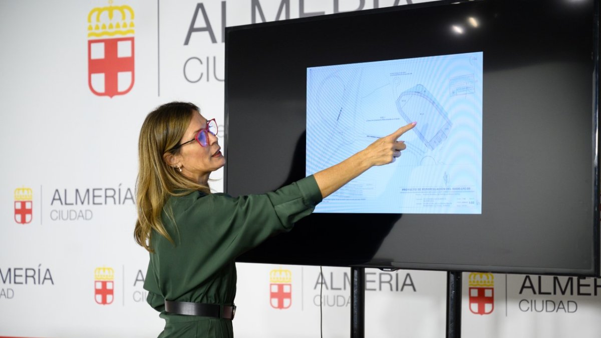 Ana Martínez Labella, concejal de Urbanismo, señalando la parcela en enajenación