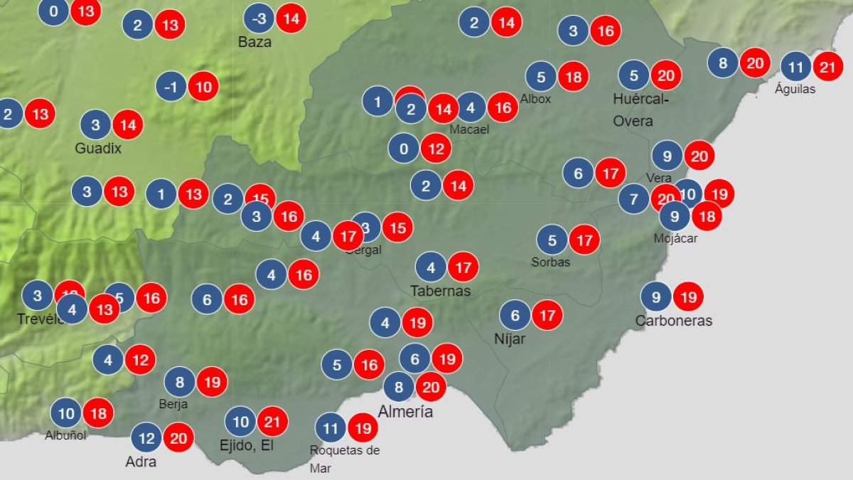 Captura del mapa de temperaturas de la AEMET.