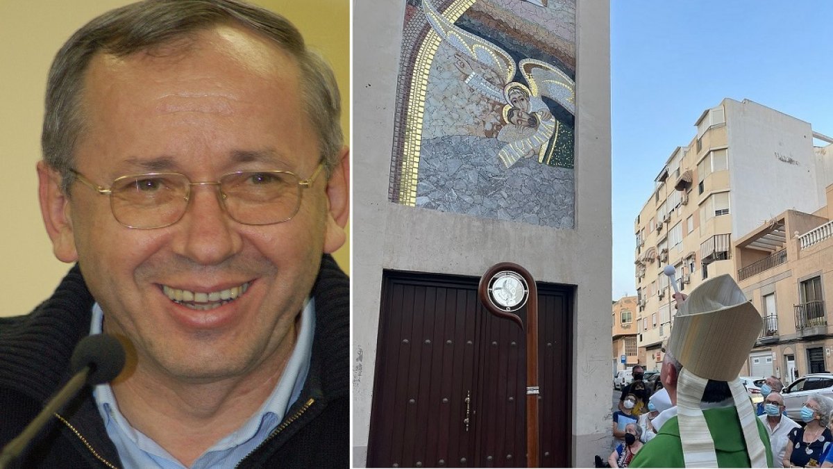 A la izquierda, Rupnik, autor del mosaico bendecido este año por el obispo de Almería.