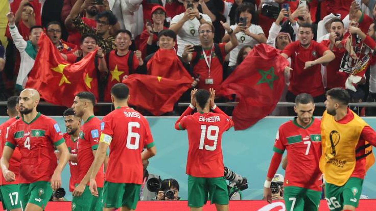 Youssef En-Nesyri celebra su gol ante Portugal / KARIM JAAFAR
