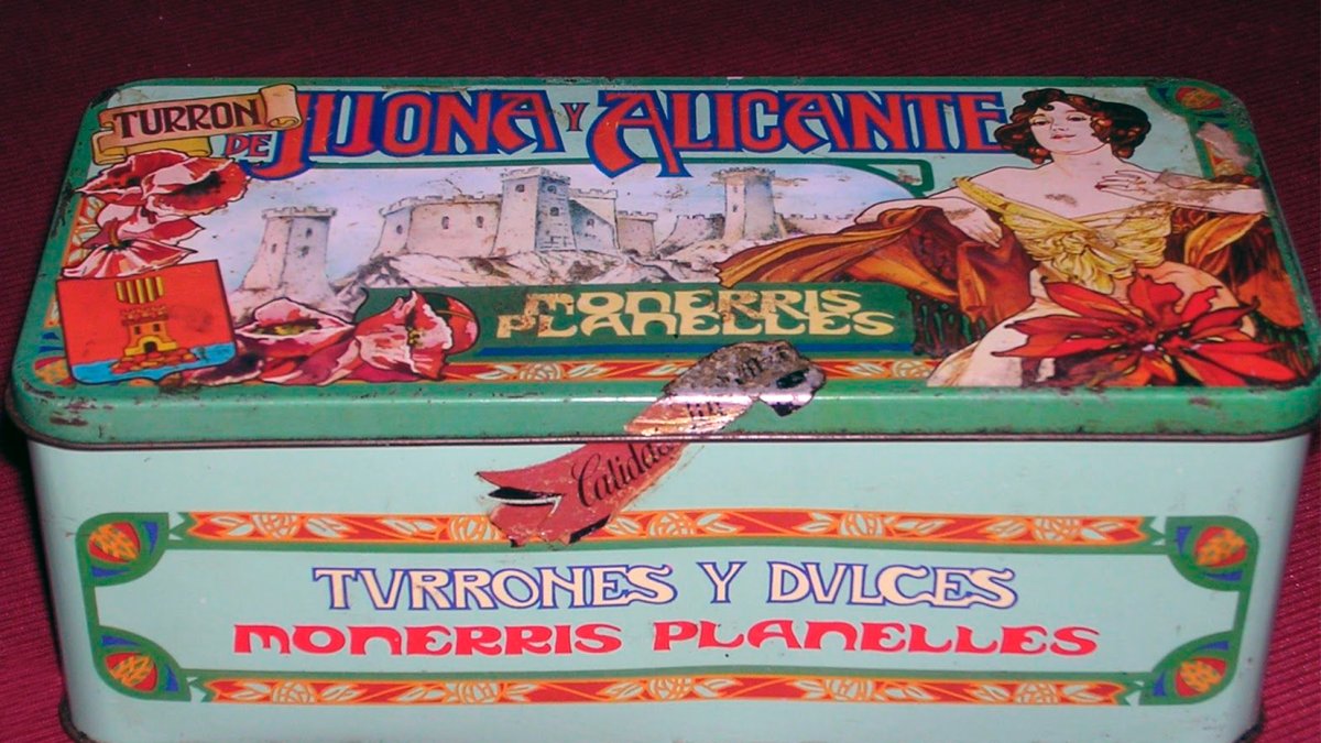 Lata de turrón de la famosa marca de la familia Monerris.