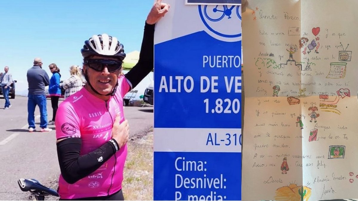 Perico Delgado ha redescubierto la carta enviada por una fan almeriense hace años.