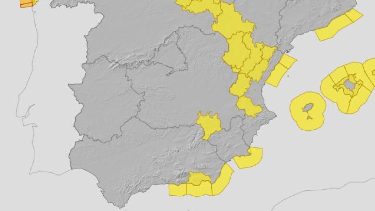 Mapa de avisos meteorológicos de la AEMET.