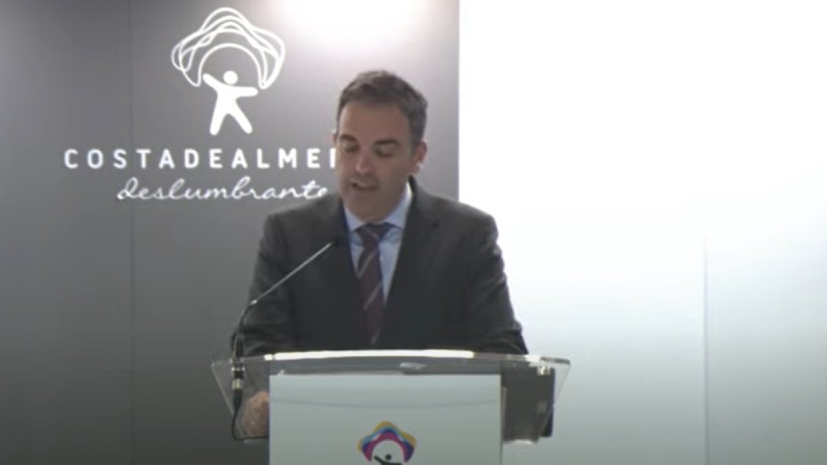El alcalde, Pedro Ridao en la presentación de Antas en FITUR.