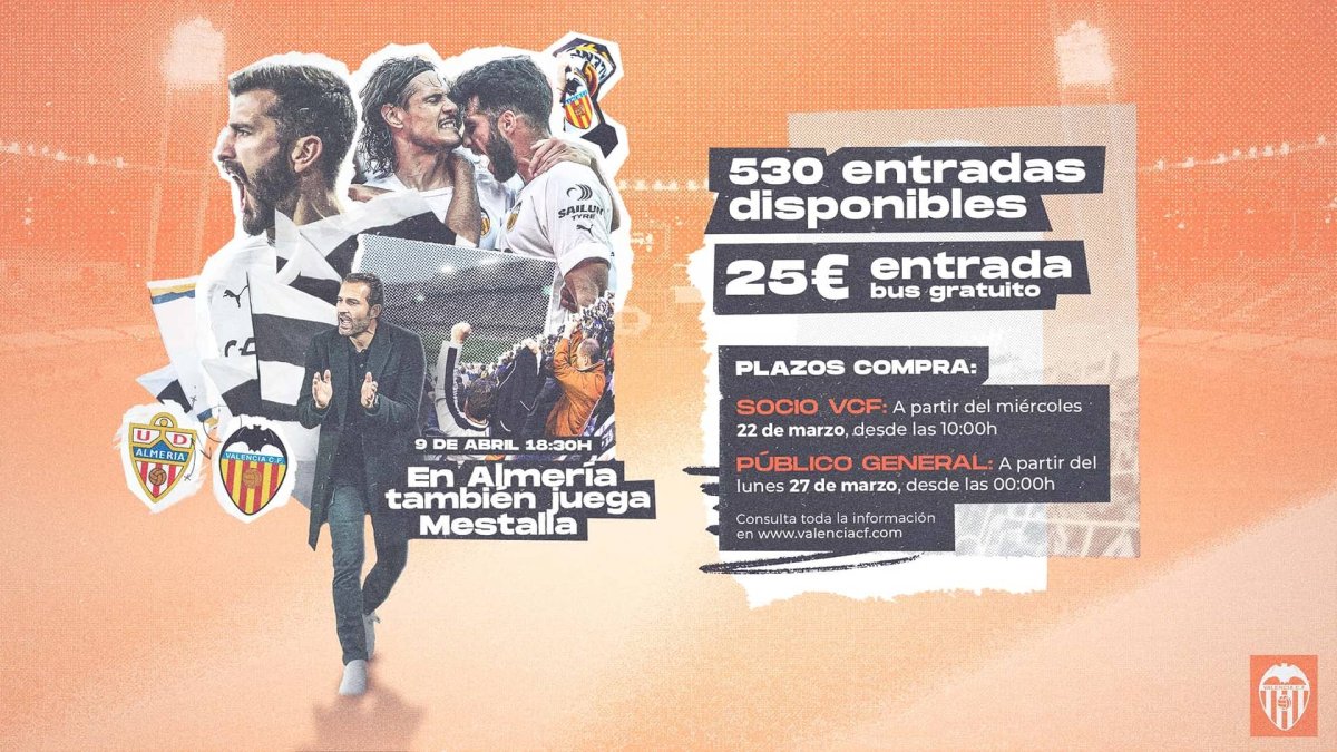 El cartel que anuncia el viaje de la afición del Valencia a Almería.