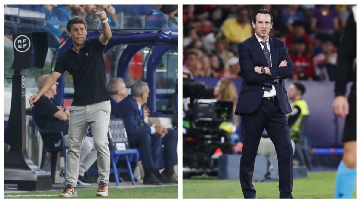 Rubi y Emery en el Villarreal-Almería que se disputó en el Ciutat de Valencia.