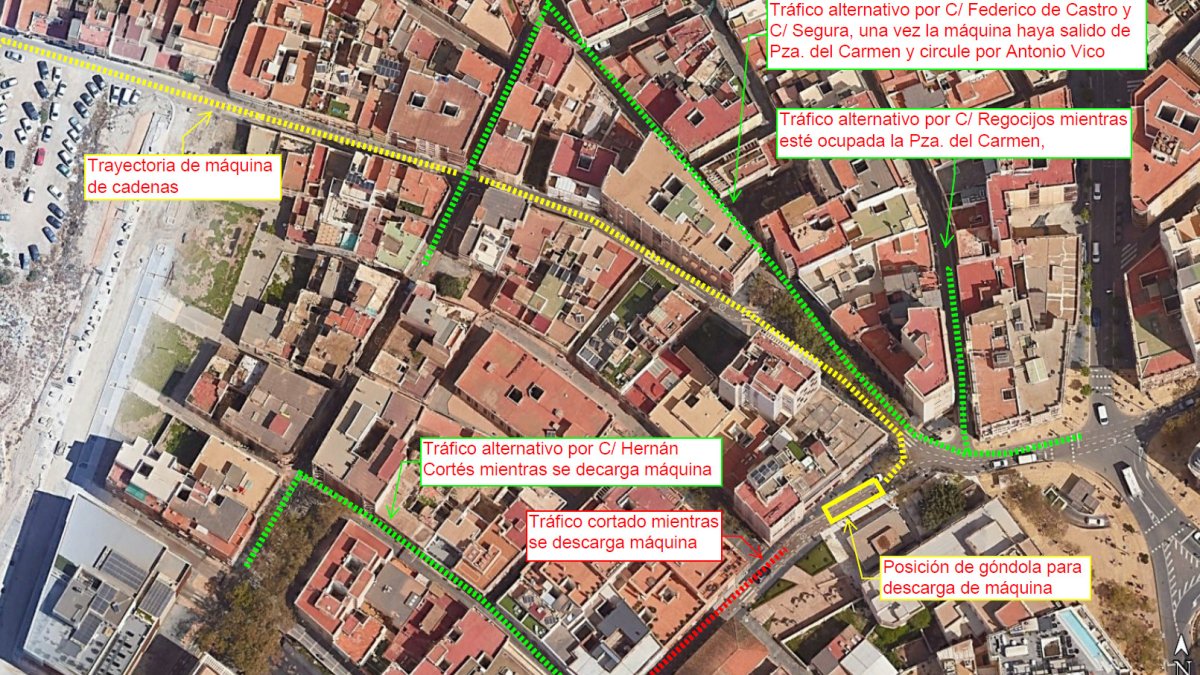 Mapa de situación de los cortes de tráfico del centro.