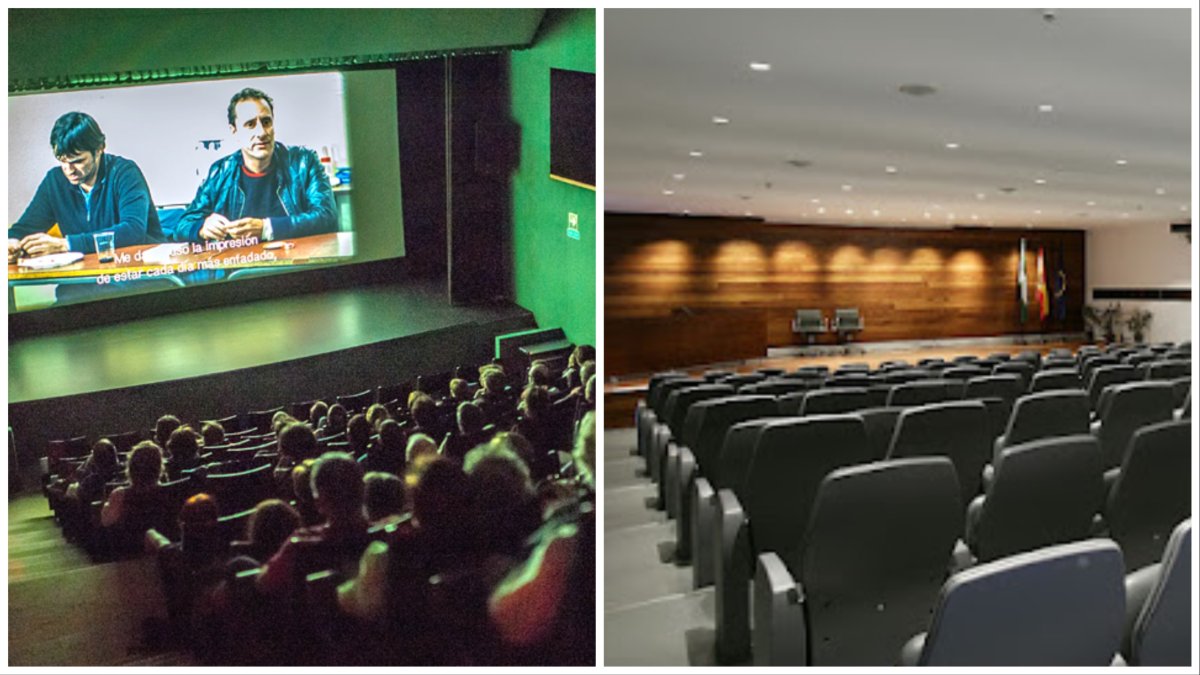 Proyección en la Filmoteca de Granada (izquierda) y salón de actos del Museo de Almería.