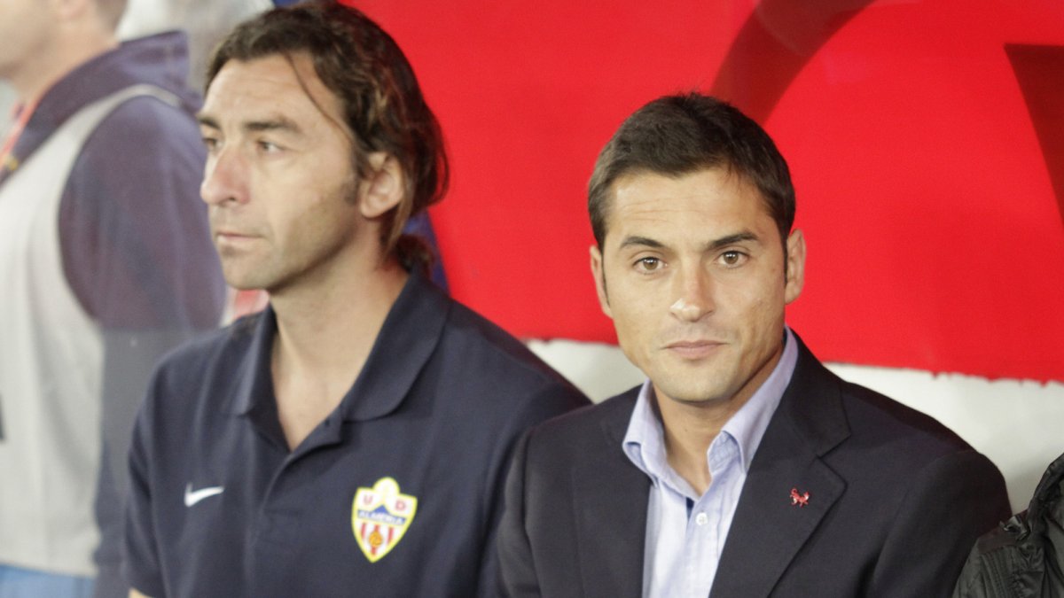 Jaime Ramos y Francisco Rodríguez entrenando al Almería en la 2013-2014.